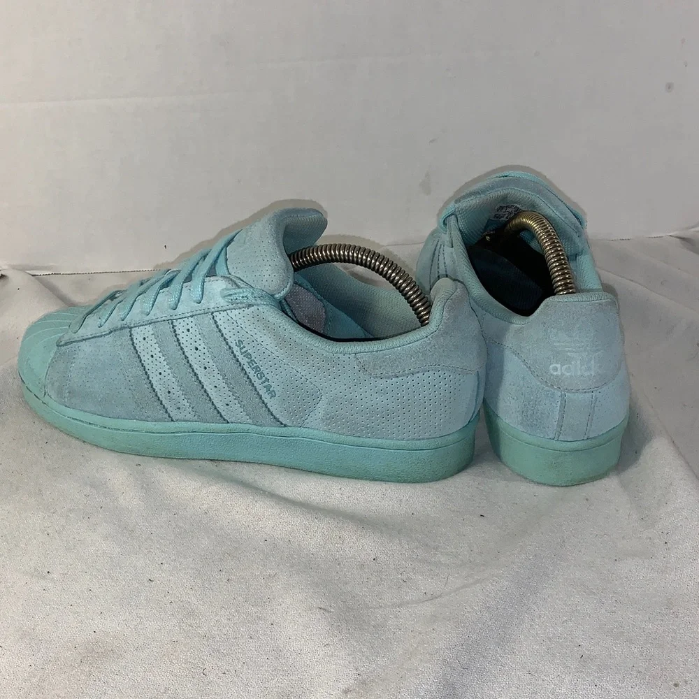 Adidas Mens Superstar RT Suede Shell-Toe Sneakers in Light Aqua